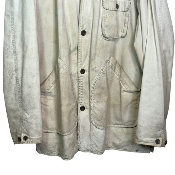 Vtg 1990's Banana Republic Khaki Leather Collar Field Chore Utility Barn Jacket - Picture 5 of 7